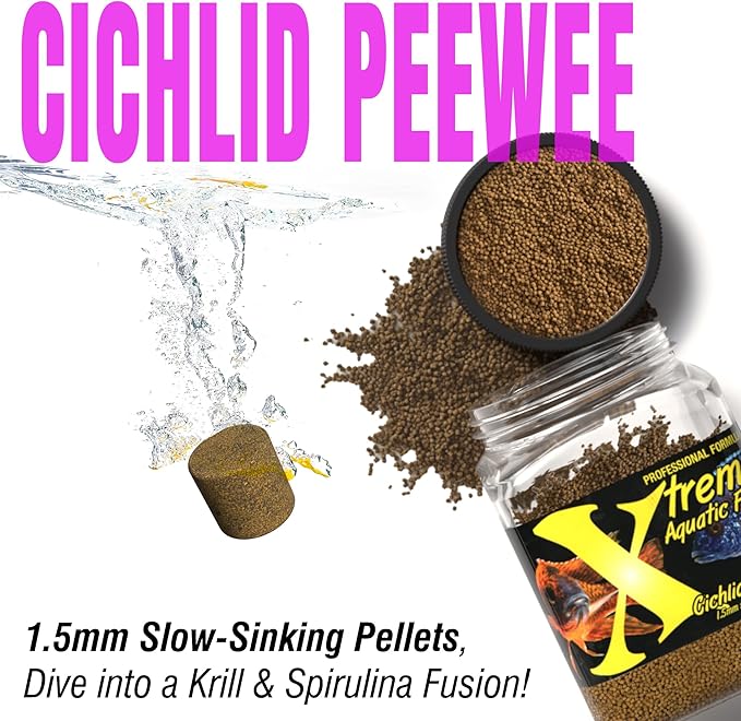 Xtreme Cichlid Peewee 1.5 mm Pellets - Proven Nutrition for Cichlids - Balanced Amino Acids, Boost Immune & Digestive Health, Color & Energy, Max Protein Freshwater Fish Food – USA Farm Grown (38oz)