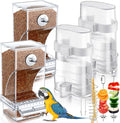 7 Pcs No Mess Small Bird Feeders Set Automatic Clear Parakeet Feeder and Watered Dispenser Cage Accessories Stainless Steel Fruit Vegetable Skewer Foraging for Lovebirds Budgies Finch