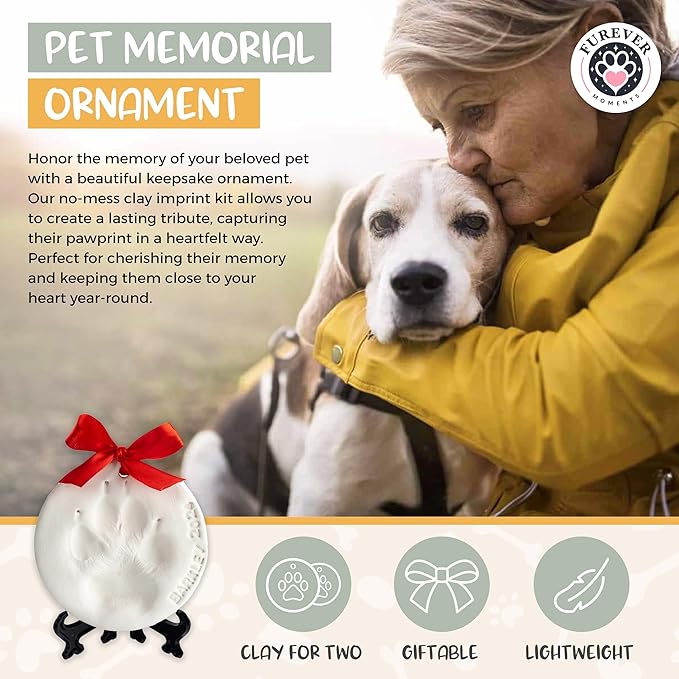 Pet Paw Print Impression Kit Makes (2) Dog Keepsake Ornaments, Inkless Paw Print Kit for Dogs (and Cats!) - Dog Paw Print Kit Keepsake, New Puppy Gift, Pawprint Kit w/ Paints & Name Stamps! (White)