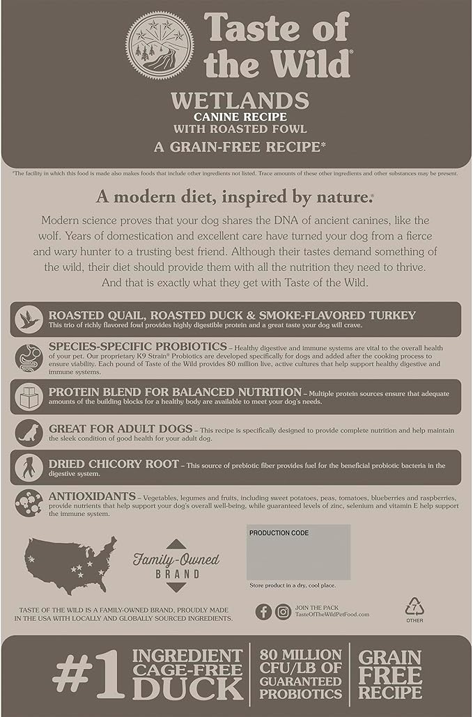 Taste of the Wild Wetlands Grain-Free Dry Dog Food with Roasted Fowl 28lb