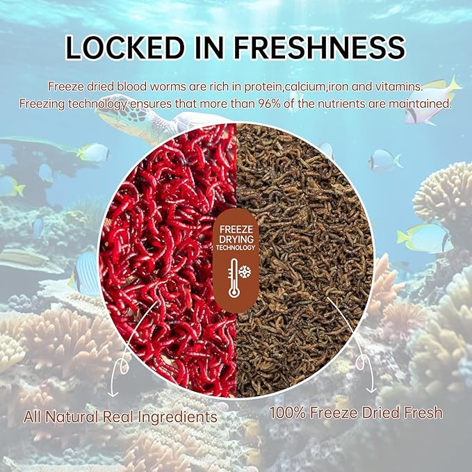 Freeze Dried Bloodworms Fish Food - High Protein Aquatic Food for Goldfish Betta Cichlids Guppies,Tropical & Saltwater Aquarium (30Z)