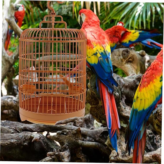 HANABASS Large Parrot Birdcage Round Plastic Budgie Cage Decorative Hook Easy- Base Parakeet Cockatiel Lovebird Pet Cage
