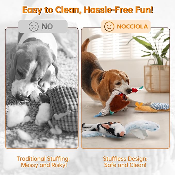 Nocciola Squeaky Dog Toys, 5-Pack Crinkle Plush Toys, No Stuffing Dog Toys for Small Medium Large Dogs, Boredom Relief
