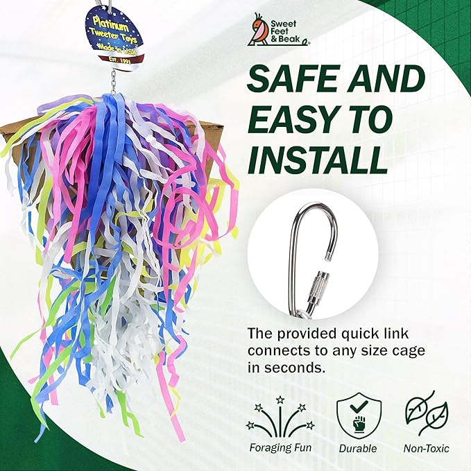 Sweet Feet and Beak Pizza Party Bird Shredding Toy - Perfect Bird Cage Toy Box for Large Birds Foraging Treasures & Treats - Safe, Non-Toxic, Easy to Install - Cage Accessories (3 Pack)
