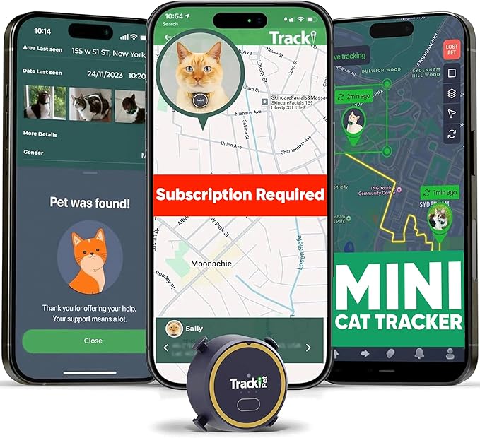 Tracki Cat GPS Tracker – Real-Time Cat Tracker & GPS Tracker for Cats – Smart Alerts, Geo-Fence, Waterproof, Collar-Compatible – Long-Life Battery – Works with iOS & Android (Subscription Required)