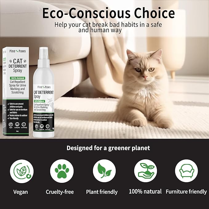 Cat Deterrent Spray - 100% Natural Cat Repellent Spray for Urine Marking & Scratching - Eco Friendly, Safe to Use Around Children and Pets, Safe for Use on Furniture and Fabric, Works Indoor & Outdoor