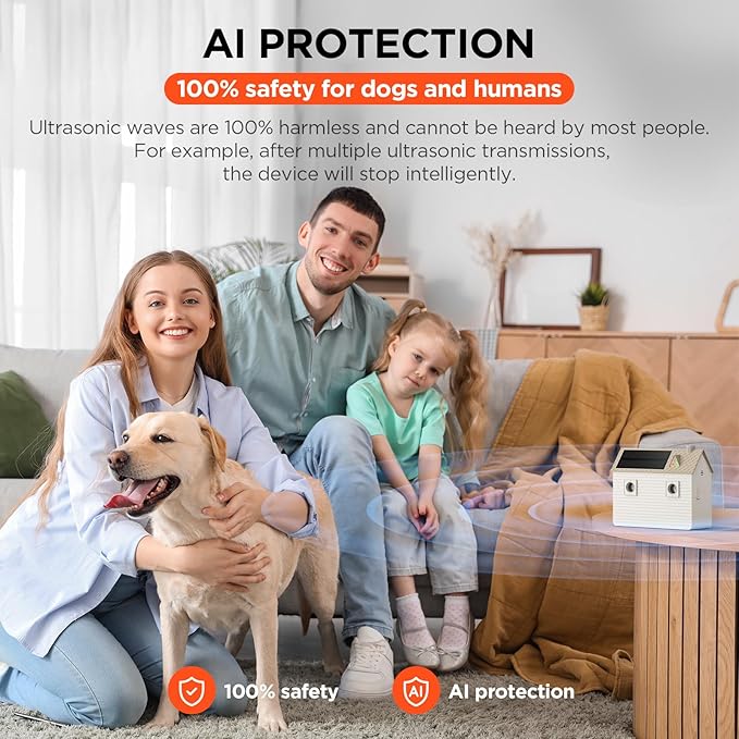 Ultrasonic Dog Bark Deterrent Devices,Anti Barking Device,Dog Barking Silencer Up to 50 FT,3 Modes,Solar and USB Dual Charging Function,Indoor Outdoor for Dogs Training & Behavior Aids,Beige