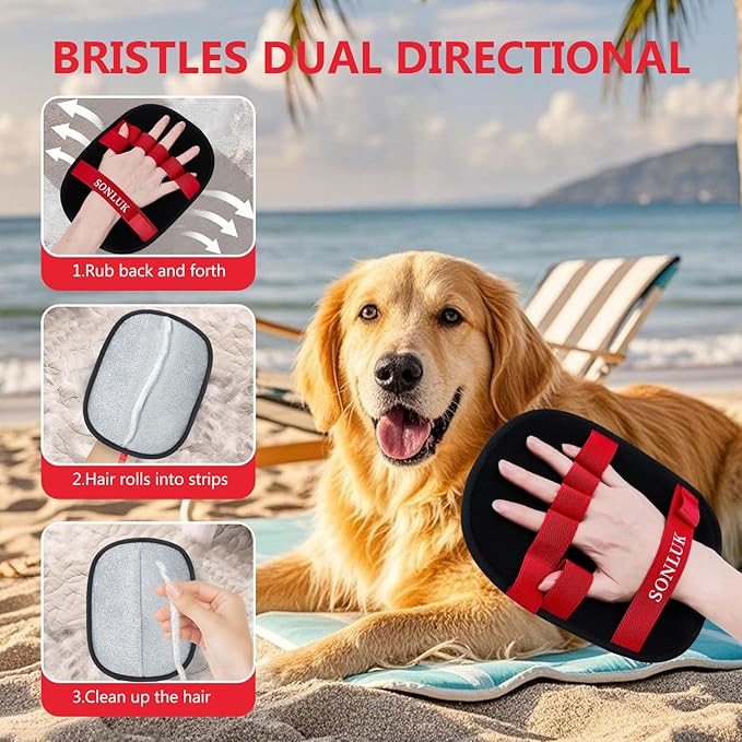 2PCS Pet Hair Removal Glove for Dogs&Cats,Upgraded 5-Finger Electrostatic Magic Brush Hair Remover,Reusable Pet Hair Remover Glove for Laundry,Sofa Gaps and Car Seats(Red)