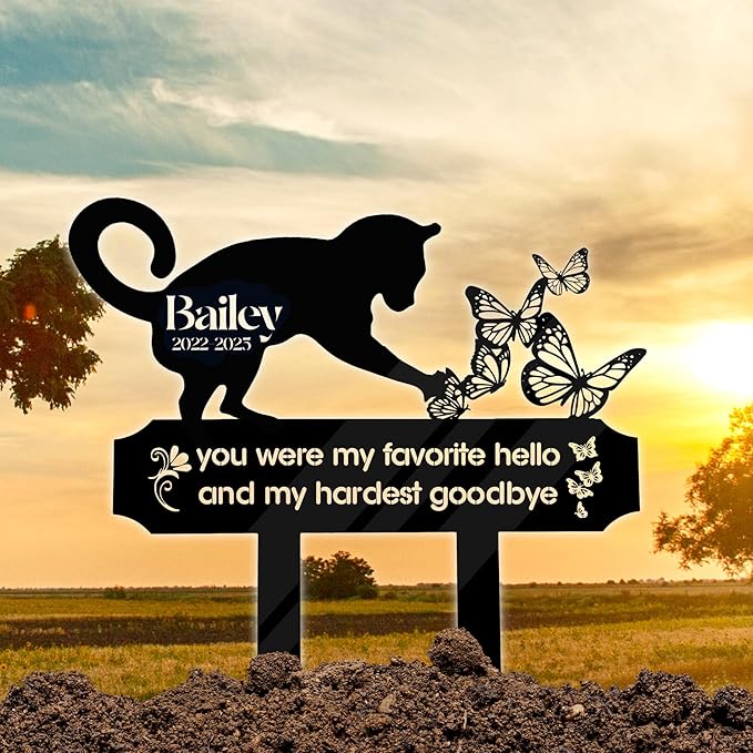 Sleeping Cat Grave Marker – Personalized Outdoor Pet Memorial Stone with Custom Name and Lifespan Dates, Engraved Cat Headstone for Garden or Cemetery, Durable Tombstone for Pet Loss Tribute