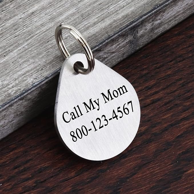 Ultra Joys Cat ID Tag Personalized Pet Tags, Durable Stainless Steel Small Pet Mini Dog Cat Tag Lightweight -Teardrop Tag in Rose Gold