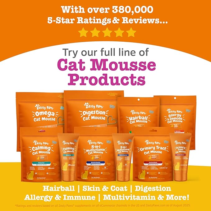 Zesty Paws Allergy & Immune Mousse - Cat Vitamins & Supplements Treats - Allergy Relief for Cats L-Lysine Squeeze up for Immunity, Skin Health & Antioxidant Support - Chicken 14ct