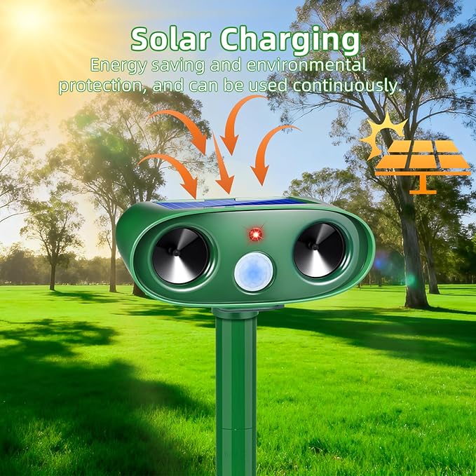 2026 Ultrasonic Solar Animal Repellent Outdoor Motion Activated Cat Repellent Outdoor Waterproof for Yard & Garden, Effective Rabbit Deer Raccoon Squirrel Coyote Deterrent Device 4 Pack