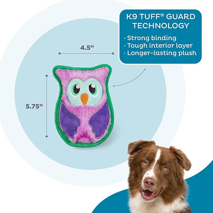 Outward Hound Durablez Minis – Squeaky Plush Dog Toy, No Stuffing for Less Mess, Interactive & Tough, Jumbo Squeaker, Puppies & Small Dogs, Owl, 5.8"