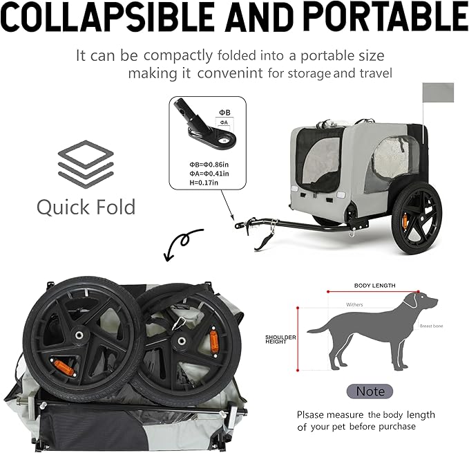 Heavy-Duty Dog Bike Trailer & Collapsible Pet Carrier for Bike with 16-Inch All-Terrain Wheels, Universal Hitch, Safety Flag & Weather-Resistant Design for Outdoor Adventures