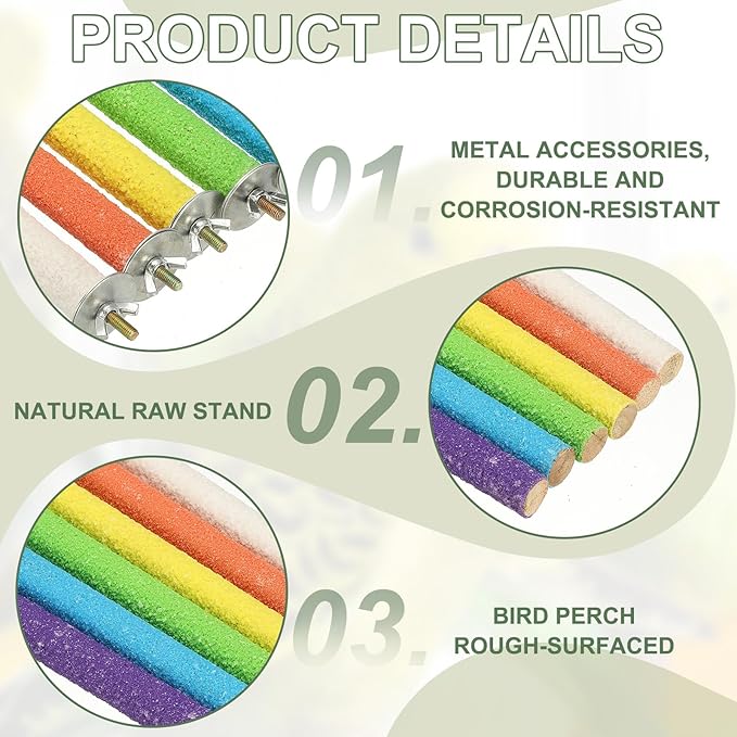 Parrot Perch, Wooden Parrot Perch Stand Toy, Paw Grinding Stick, Bird Cage Accessories, 9.8 x 0.6in (6 Colors, 6 Pcs) Birds Toys Intended for Cage/Parakeets/Conure/Budgie