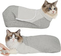 Self-Adhesive Cat Grooming Wrap, Cozy Cat Wrap for Cutting Nails, Breathable Anti-Scratch Cats Swaddle Bag for Brushing, Ear Cleaning, Dental Care, Medication, Injections, Grey M