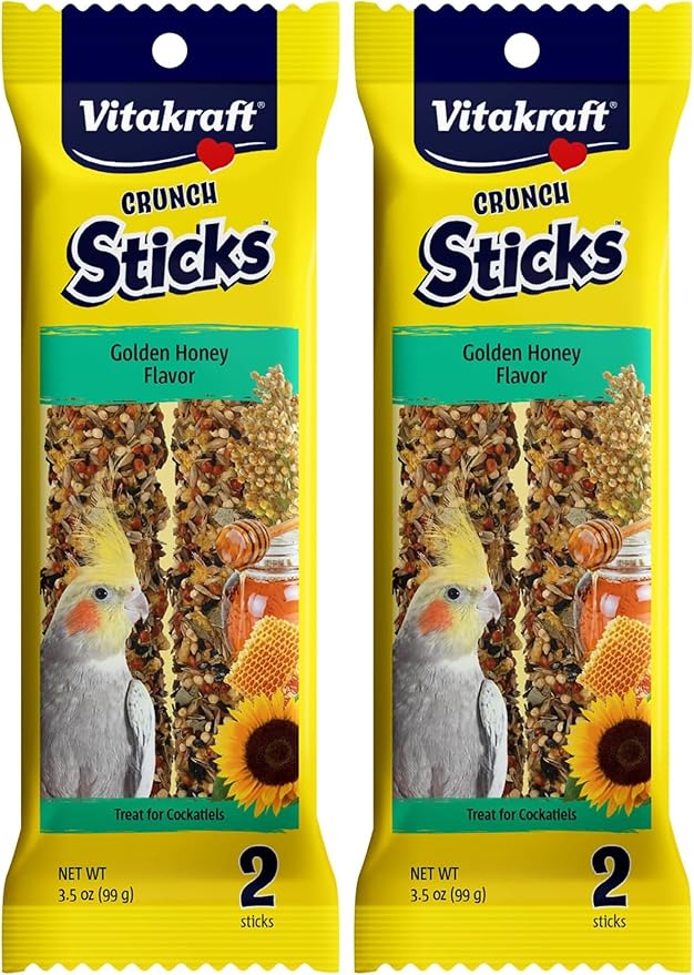Vitakraft Crunch Sticks Golden Honey Flavor Bird Treat for Cockatiels (2 Sticks), 3.5 oz (Pack of 2)