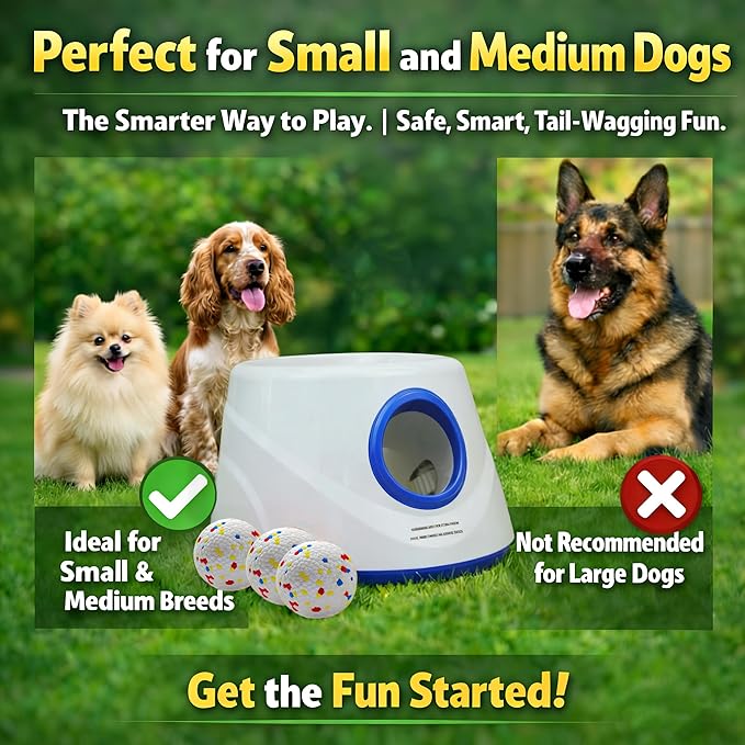 Automatic Dog Ball Launcher with 6 Balls, 3 Adjustable Distance Settings 15-45FT, Interactive Fetch Toy for Small and Medium Dogs, Indoor and Outdoor Use