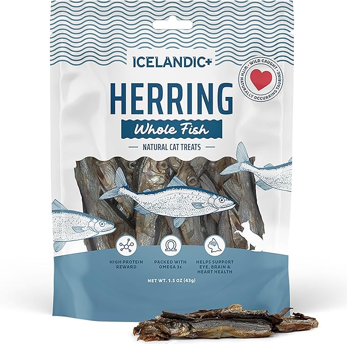 Icelandic+ Whole Fish Herring - 1oz Bag - Cat Treats, Pure Wild-Caught & Air-Dried Pet Chew, Single Ingredient Snack, Just The Fish Nothing Else