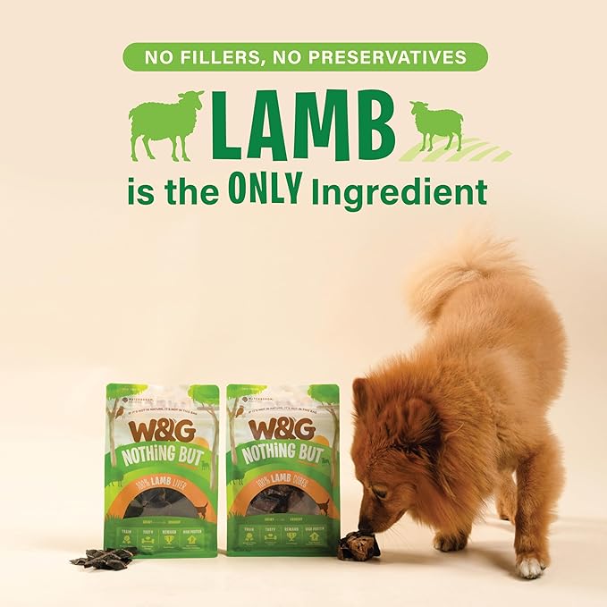 W&G Air Dried Lamb Liver, All Natural Dog Treats, Single Ingredient Chews, Alternative to Freeze Dried, Healthy Training Rewards, Easy to Break, 5oz