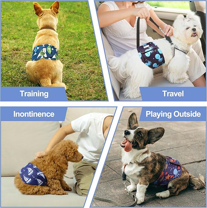 5 Pack Dog Diapers Male Reusable, Premium Belly Bands for Male Dogs, High Absorbing Male Dog Pee Wraps for Doggie in Incontinence or Excitable Urination and Training L