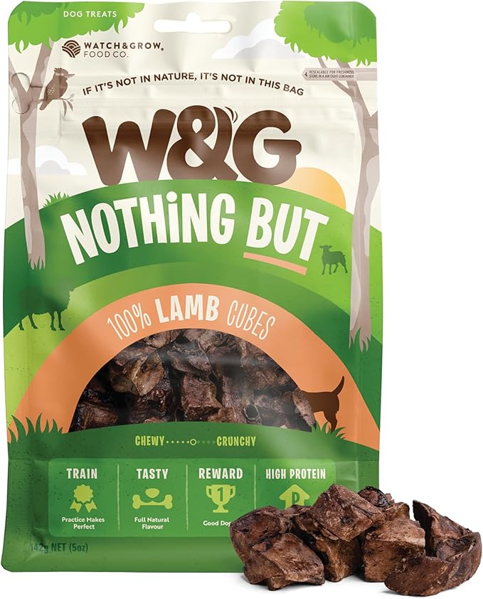 W&G Lamb Cubes, All Natural Dog Treats, Lamb Lung Air Dried Bites, Alternative to Freeze Dried Jerky, Healthy Chews for Small to Large Dogs, No Fillers, No Grain, 5oz