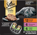 Sheba Perfect Portions Wet Cat Food Cuts in Gravy, Cat Food Wet Recipe, Roasted Chicken Entree, with Sustainable Salmon, Tender Turkey Entree, 2.6 oz. Twin-Pack Trays (24 Count, 48 Servings)