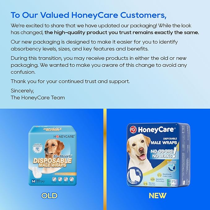 HONEY CARE All-Absorb A25 Male Dog Wrap, 50 Count, Medium, White