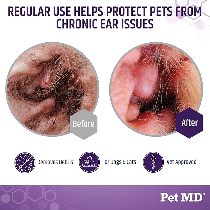 Pet MD Veterinary Tris Flush Cat & Dog Ear Cleaner - Dog Ear Flush - 12 oz