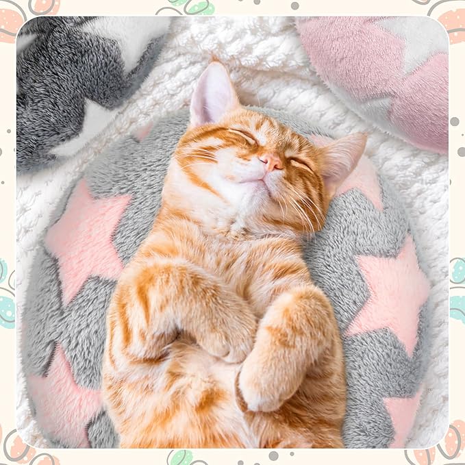 Sweetude 4 Pcs Pillows for Cats Puppy Bed Fluffy Pet Calming Soft Gifts Half Donut U Shaped Pet Neck Pillow Training Joint Relief Cervical Protection(Star,Medium)