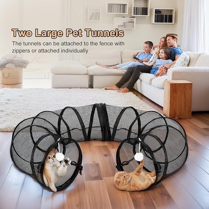 Ownpets Portable Cat Playpen with Removable Tunnel, Foldable Puppy Play Pen, Indoor Outdoor Cat Enclosure Pet Tent for Cats, Dogs and Small Pets