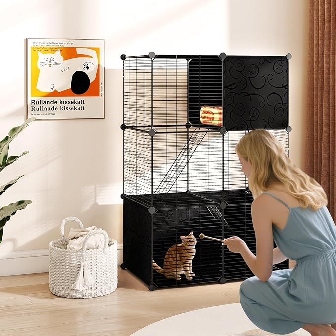 Tangkula Cat Cages Indoor, 3-Tier Large Cat Enclosure with 2 Ladders, 3 Doors, Detachable Metal Wire Kennel for Indoor Cats to Play and Rest, DIY Cat Crate & Pet Playpen Catio for Small Animals