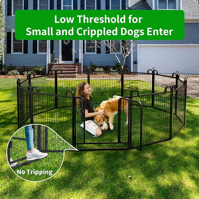 Dog Playpen Outdoor 24 Piece Panels Heavy Duty Dog Fence 40" Height Anti-Rust with Doors Portable for RV Camping Yard, Total 54FT, 227 Sq.ft, Snowy Black