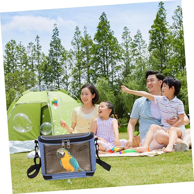GLEAVI Parrot Carrier Bag with Breathable Mesh, Portable Crossbody Pet Shoulder Pouch for Travel and Outdoor Use, Blue Lightweight Bird Carrying Cage for Small Birds