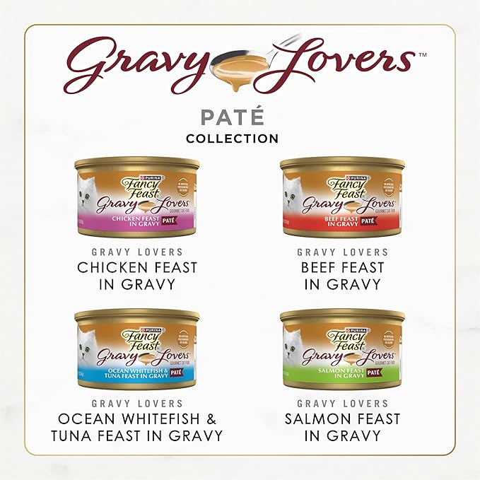 Fancy Feast Purina Gravy Lovers Variety Pack Feast Pate in Wet Cat Food Gravy - 4.5 lb. Boxes, 1 Count (Pack of 48)