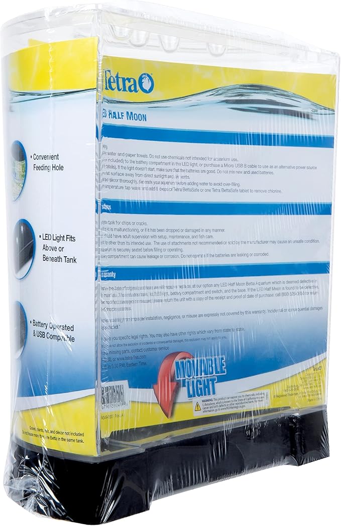 Tetra 1 Gallon Half Moon Small Fish Tank w/ Movable LED Light, For Betta & Gold Fish, Aquarium