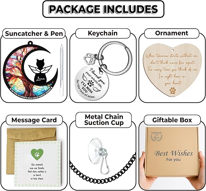 6" DIY Cat Memorial Suncatcher – 4-in-1 Cat Memorial Gifts for Loss of Cats, Pet Remembrance Gifts | Loss of Cats Sympathy Gift with Ornament, Keychain & Sympathy Card PS191