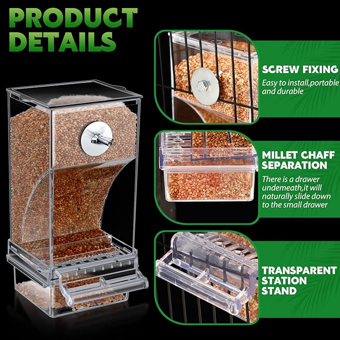 Yaomiao 4 Pcs No Mess Small Bird Feeders Automatic Parakeet Water Dispenser Clear Quail Feeder and Watered Cage Accessories for Small and Medium Parakeet Cockatiel Canary(Assorted,Transparent)