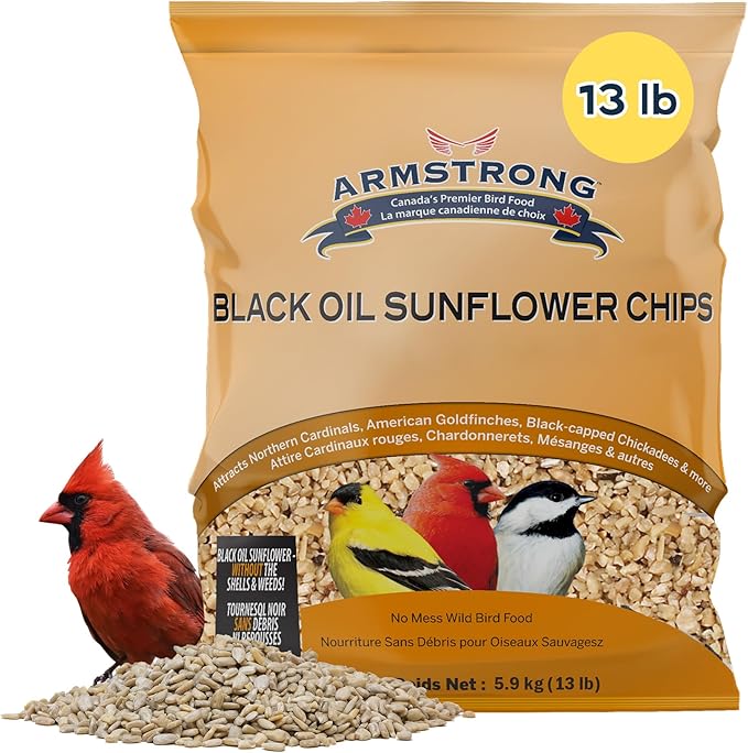 Armstrong Wild Bird Food Black Oil Sunflower Chips, 13 Pounds - for Northern Cardinals, American Goldfinches and Black-Capped Chickadees - Ideal for Outside Feeders