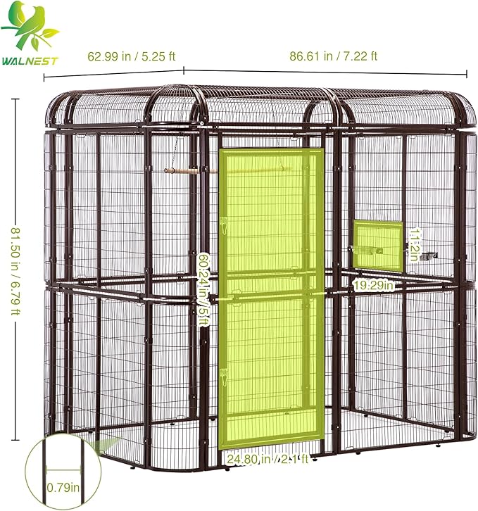 87-Inch Heavy Duty Walk-in Bird Cage with Cover – Large Outdoor Aviary Metal Birdcage with Stand, 7.22x5.25x6.8ft Flight Space for Macaw, Budgie, Conure, Lovebird, Parakeet, Cockatiel