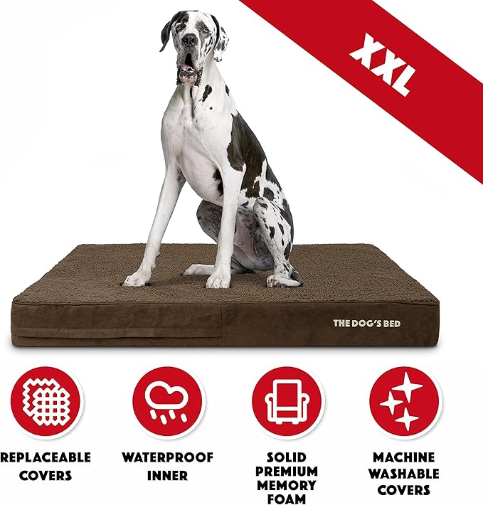 The Dog’s Bed Orthopedic Memory Foam Dog Bed Mattress, Oxford Fabric, Brown Plush, XXL, 6-Inch