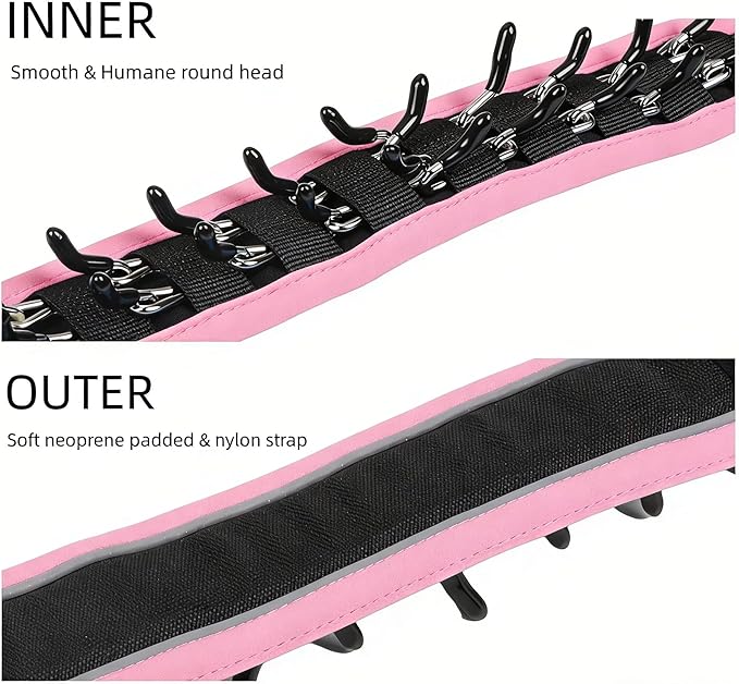 Lightweight Prong Collar for Dogs, Reflective No Pull Dog Collar | Adjustable Size Dog Pinch, Breathable Woven Fabric Air Grid Technology, Martingale Collar for Dogs Training（Pink-L）