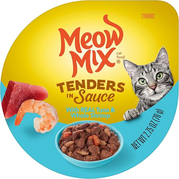 Meow Mix Tenders in Sauce Wet Cat Food,Tuna & Shrimp,2.75 Ounce Cup,(Pack of 96)