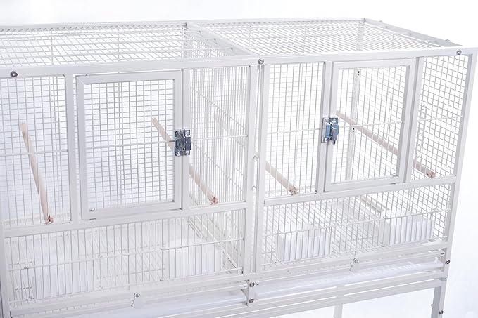 1F/2F/3F Stackable Center Divided Breeder Breeding Bird Flight Double Rolling Cage for Aviaries Canaries Cockatiels Lovebirds Finches Budgies Small Parrots. (White Vein, 3F)