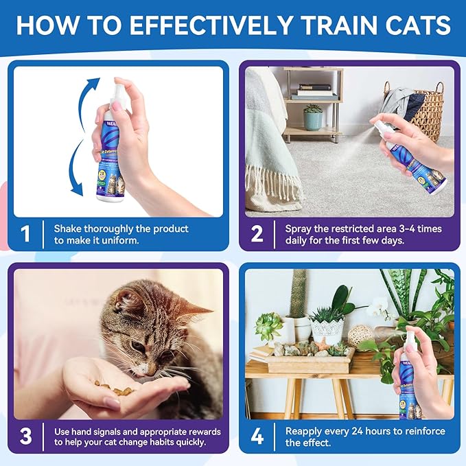 Keep Away Cat Deterrent Spray-2 Pack(8.12 Oz), Natural Cat Repellent Spray Safe Indoor & Outdoor Deterrent for Furniture Protection, Effective Anti-Scratch Training Aid