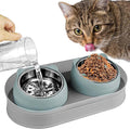 Elevated Raise Tilted Cat Food Bowls,with Stand Stainless Steel, Anti Vomiting, Double Cat Food and Water Bowl Set (Grayblue)