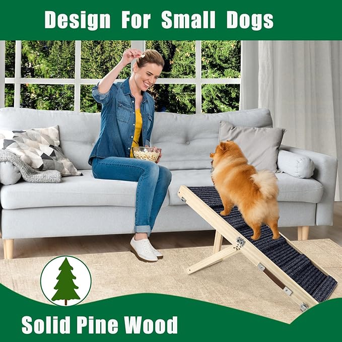 Okydoky Small Dog Ramp, Adjustable Portable Folding Wooden Pet Ramp, 32" Long with Non-Slip Traction Mat, Adjustable from 9" to 17.5", Dog Climbing Ladder for Sofa,Couch,Car (Grey) NO.LGPT1
