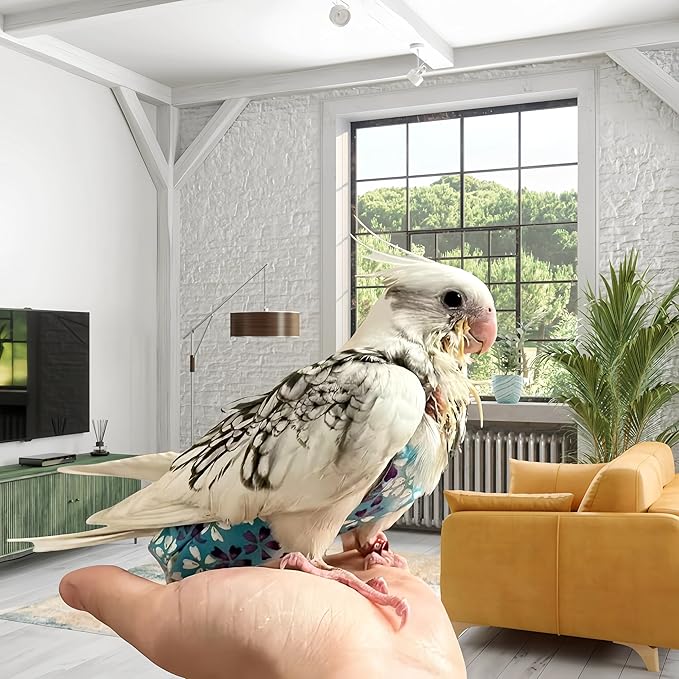 2 Pcs Bird Diapers Bird Harness Flight Suits Diapers with 80in Flying Leash Reusable Parrot Nappy with Waterproof Inner Layer for Cockatiel Budgie Conure Parakeet Lovebird-Dark&Light Blue