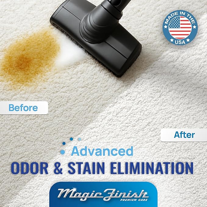 Magic Finish Pet Odor & Stain Remover (32 oz) – Enzyme Cleaner for Dog & Cat Urine, Vomit, and Messes – Kid & Pet-Friendly Rug & Multisurface Upholstery Deodorizer with Apple Blossom Scent