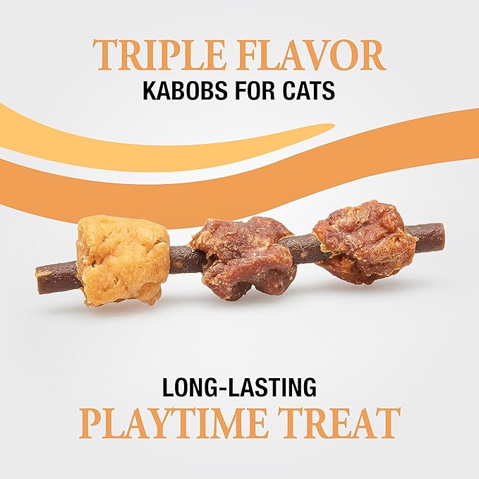 Good ‘n’ Tasty Triple Flavor Kabobs Cat Treat, 3 Ounce Bag, Long-Lasting Playtime Treat for Cats Made with Real Chicken, Salmon & Tuna, 6 Pack